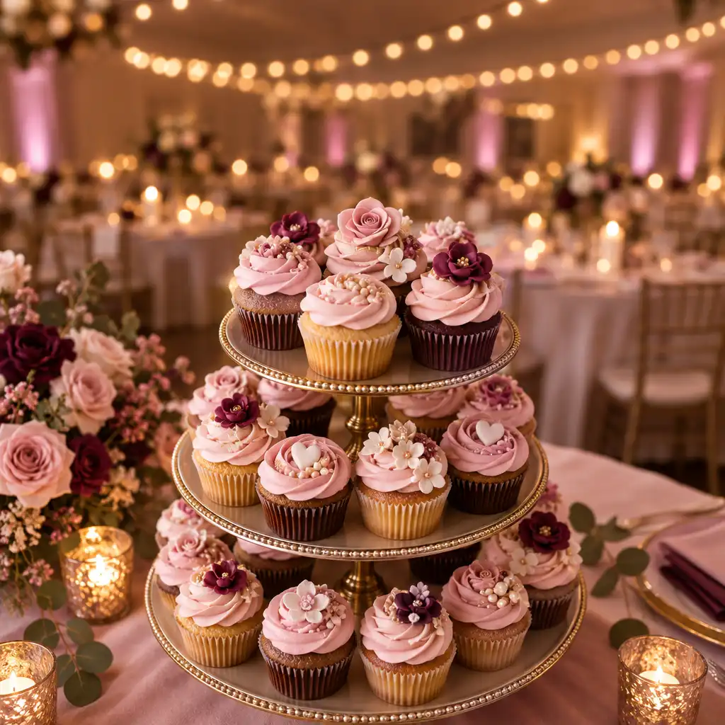 Assortiment de cupcakes de mariage au glaçage rose