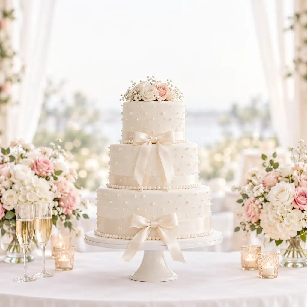 Gâteau de mariage classique blanc à trois étages